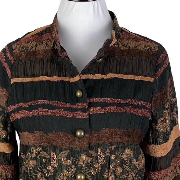 Mirasol Striped Floral Button Down Jacket Women's Medium Brown Black Lined - Picture 3 of 12